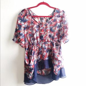 Red and blue blouse